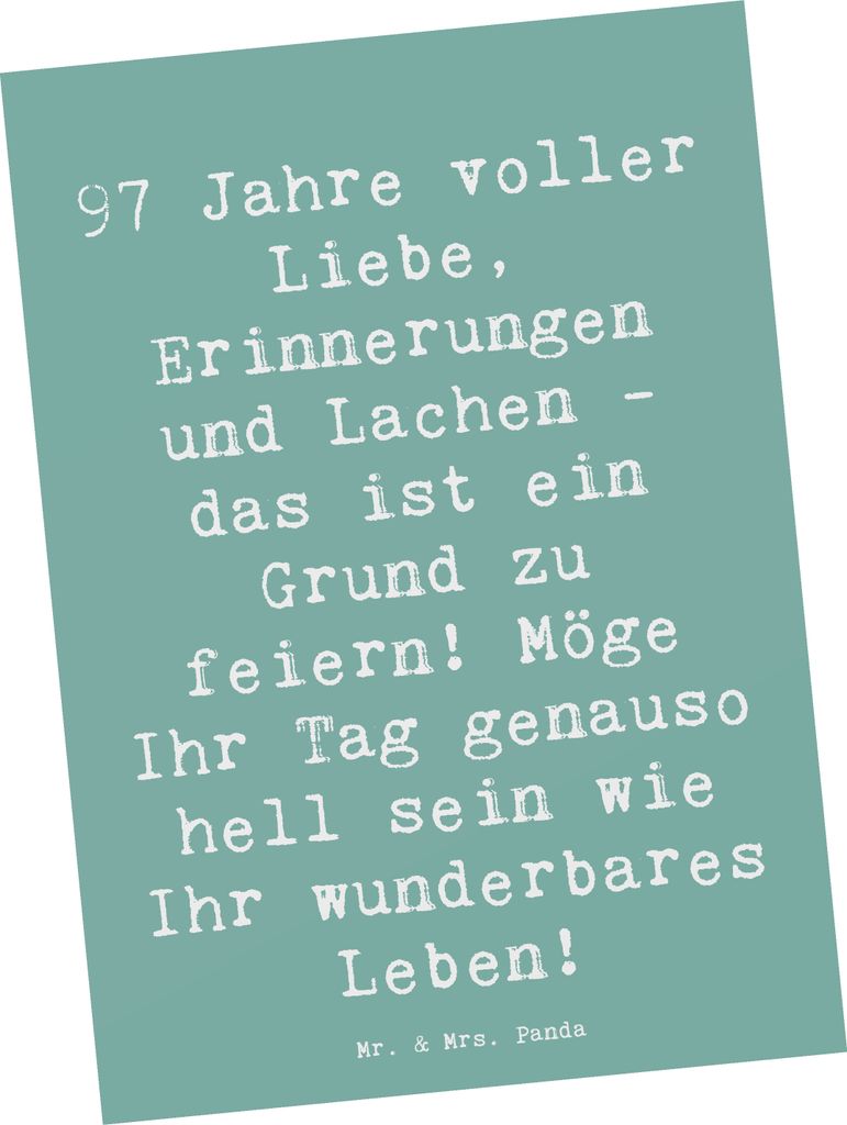 Mr. & Mrs. Panda Postkarte Spruch 97. Geburtstag - Meeresbrise - Geschenk, Alter, Geburtstagsfeier, einzelkarte, Ansichtskarte, Grußkarte, Happy B...