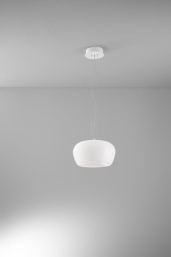 20-W-LED-Pendelleuchte aus glänzend weißem Glas und mattweißem Gestell, Ø 38 cm - Modernes und elegantes Design für die Inneneinrichtung - Perenz
