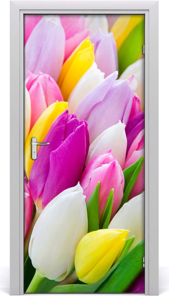 Tulup Türaufkleber 95x205 cm Dekorative Aufkleber Selbstklebend Wasserdichte Tapete Abnehmbar Schlafzimmer Wohnzimmer Wohnkultur - bunte Tulpen