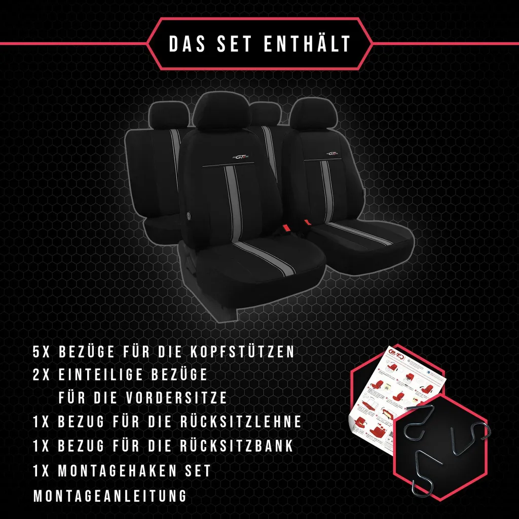 Coprisedili Auto Sportivi Audi 80 B4 Nero Grigio | Set Universale 3 Pezzi - 8