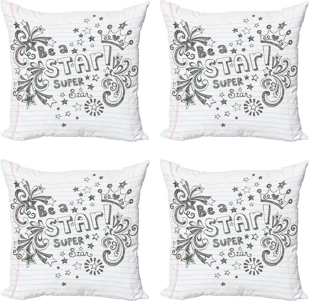ABAKUHAUS Teen Zimmer Kissenbezug Set (4 Stück), Seien Sie Super Star Phrase, Moderner Doppelseitiger Digitaldruck, 45 cm x 45 cm, Grau weiß