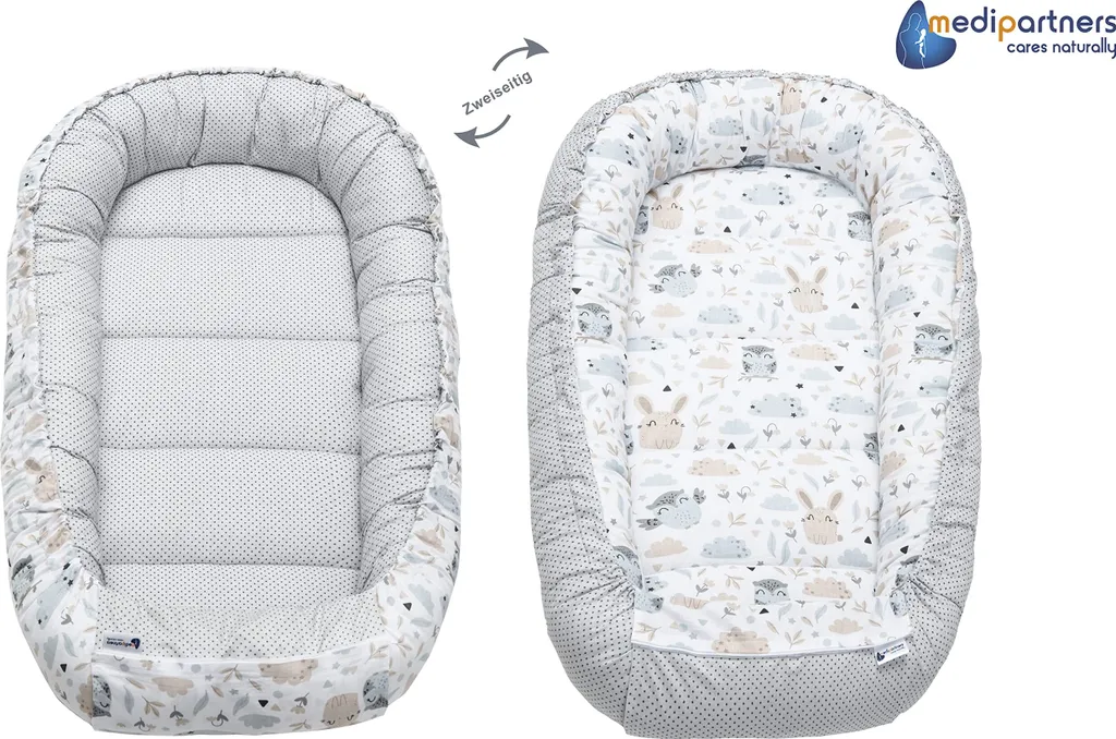 Cocon bébé réversible minky gris et coton doux, format 100 x 60 cm - 3