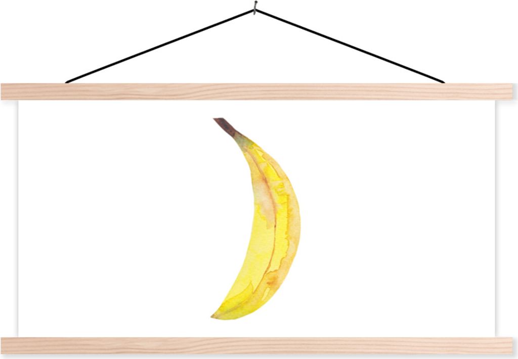 MuchoWow Textilposter Banane - Aquarell - Weiß 60x30 cm mit holzfarbenen Rahmen - Dekoration