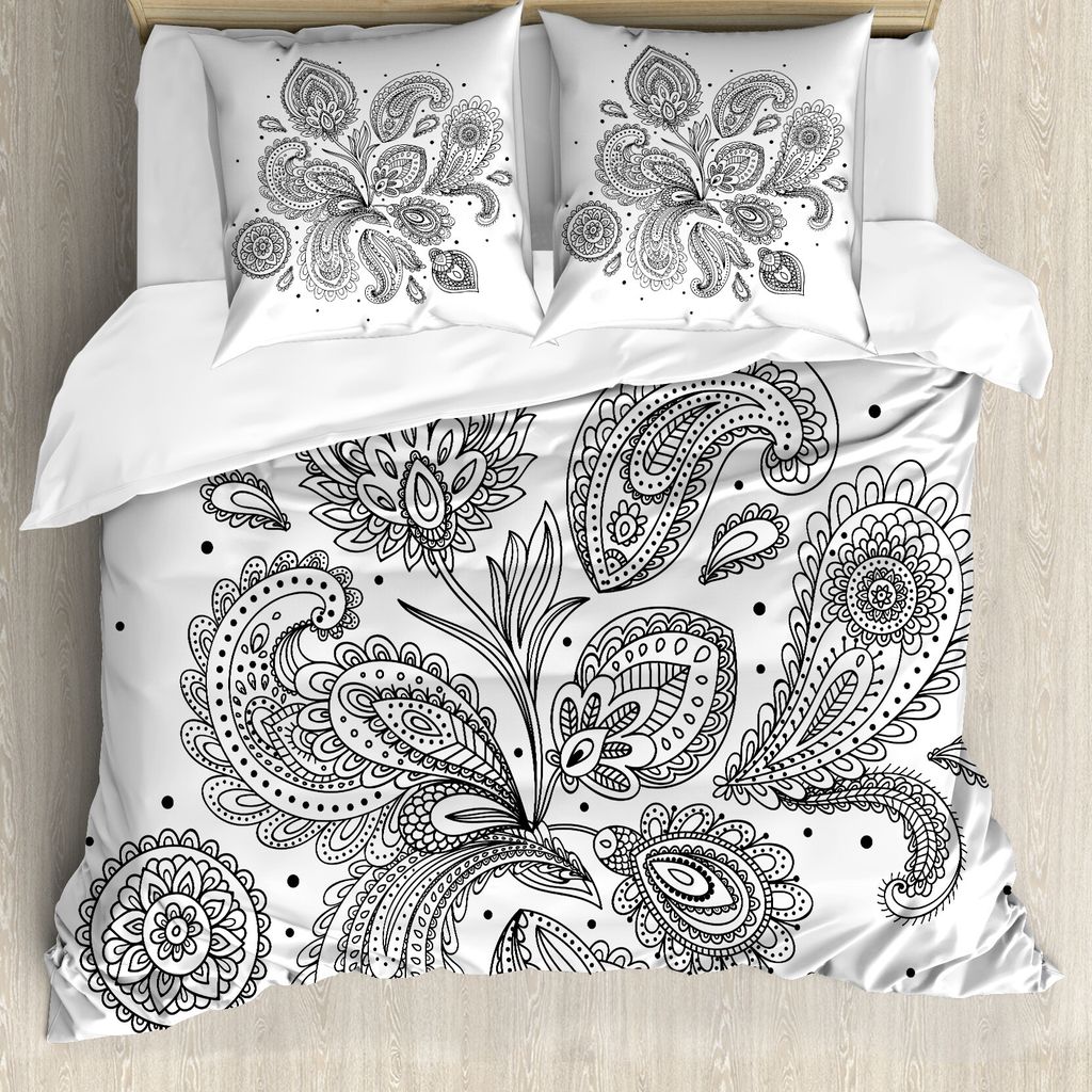 ABAKUHAUS Ethnisch Bettbezug, Kreise Linien Monochrom, Milbensicher Allergiker geeignet mit Kissenbezügen, 155 cm x 220 cm - 80 x 80 cm, Weiß sch...