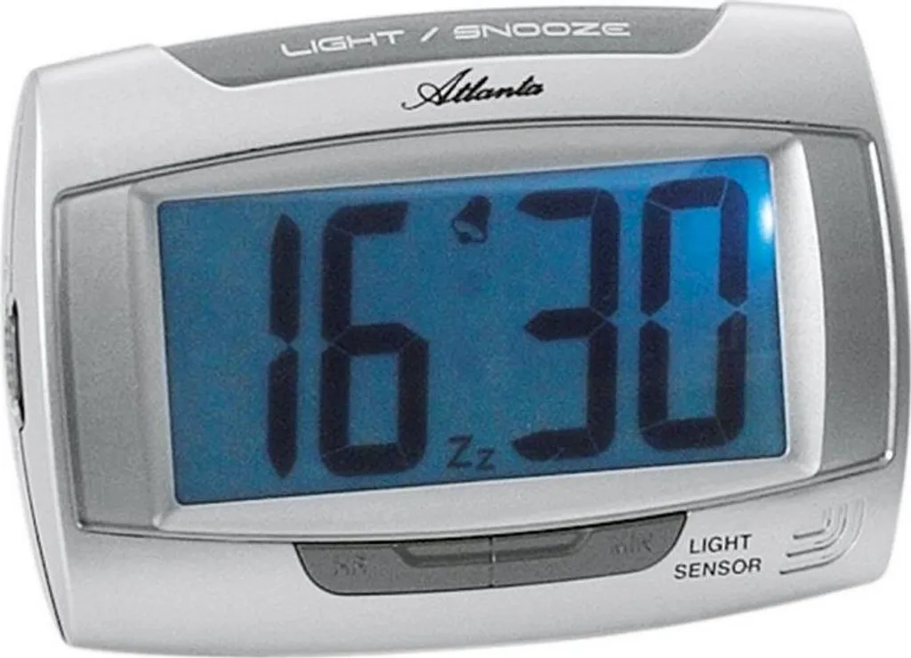 Réveil Matin Digital Argenté Atlanta 1669/19 Fonction Snooze et LED