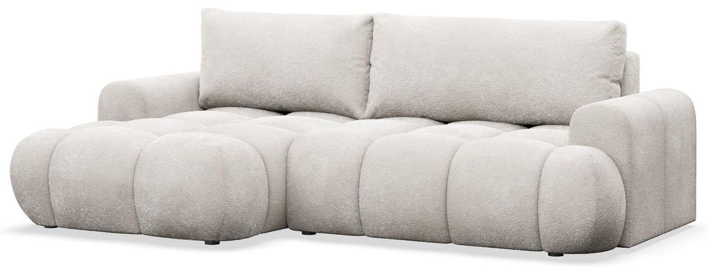 Selsey Ombo Mini - Ecksofa mit Schlaffunktion, Bettkasten und Plüsch-Bezug, Graubeige, links