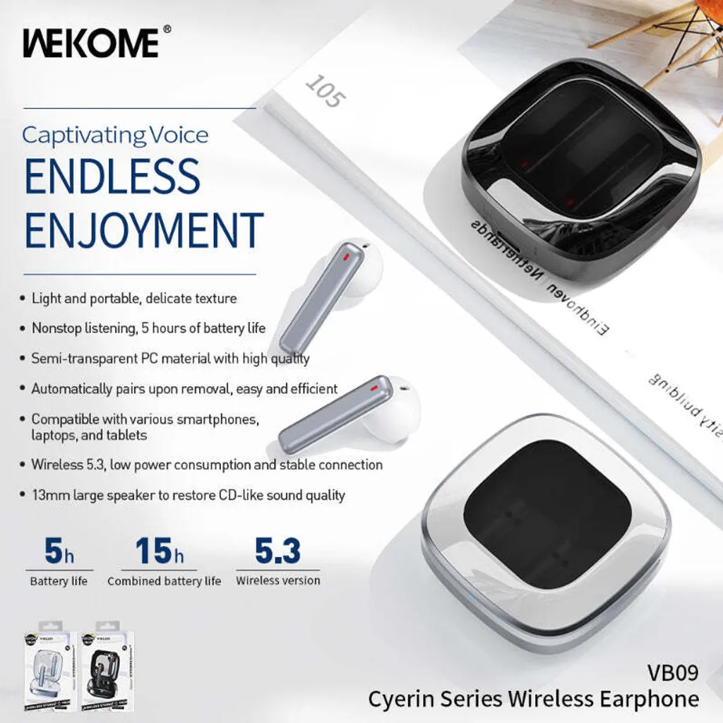 WEKOME VB09 Cuffie Wireless Bluetooth 5.3 TWS Semplici e Potenti - 3