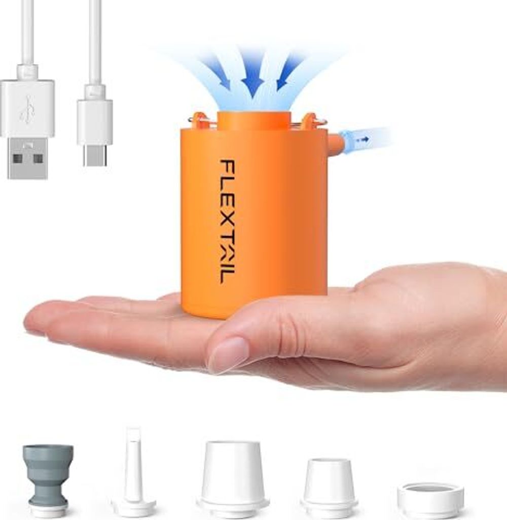 FLEXTAILGEAR Mini Pump 2024, 4kPa Elektrische Luftpumpe für Luftmatratze zum Aufpumpen u. Absaugen, Aufladbare Camping Pumpe Luftbett Schwimmring