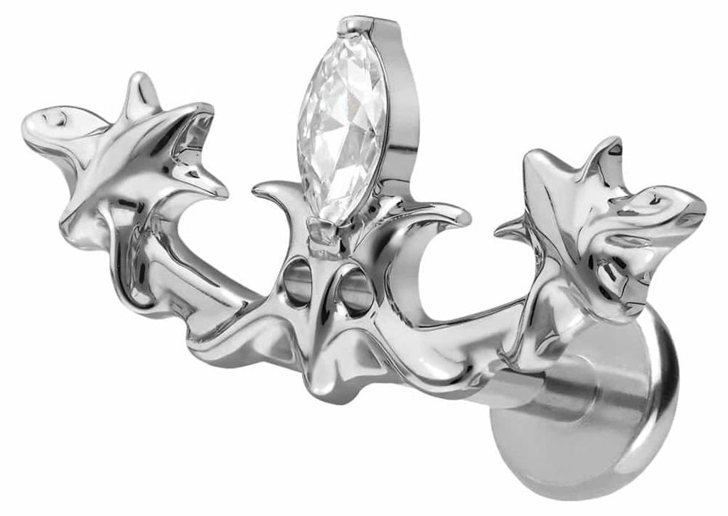 Ohrpiercing, Nasenpiercing Titan Labret mit Push Fit GOTISCHES DESIGN Silber Stablänge: 9mm | Stabstärke: 1,2mm
