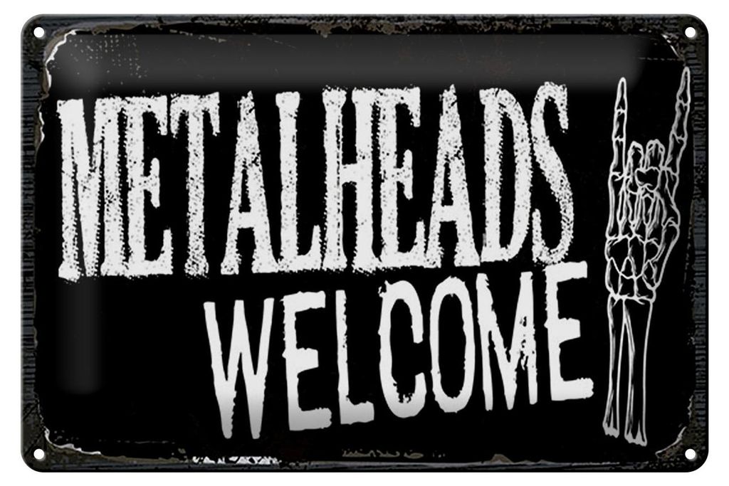 Blechschild Spruch 20x30 cm Metalheads welcome Skeletthand Deko Schild