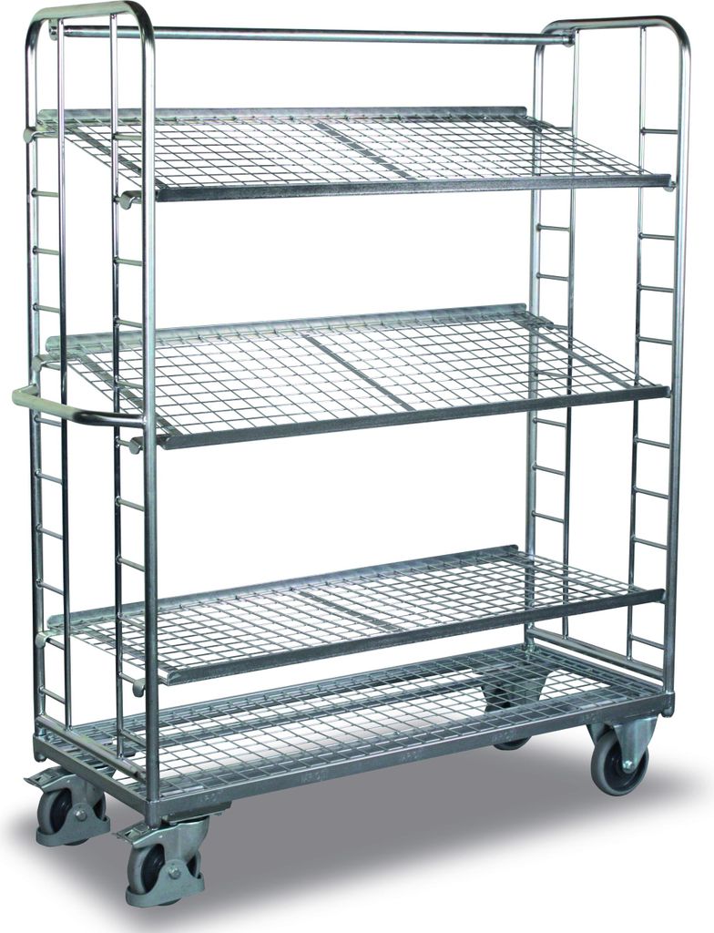 Variofit Etagenwagen mit 4 Drahtgitterböden, verzinkt, Ladefläche:1605x650 mm