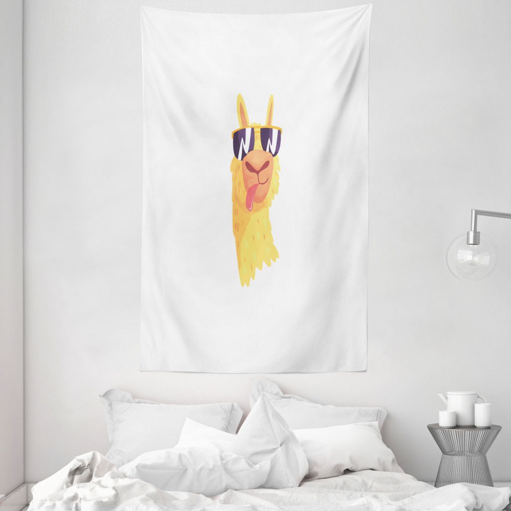 ABAKUHAUS Lama Wandteppich und Tagesdecke, Sonnenbrille Tragen Tier aus Weiches Mikrofaser Stoff Waschbar ohne Verblassen Digitaldruck, 140 x 230 c...