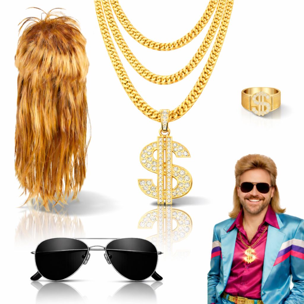 4 in 1 Vokuhila Set für Fasching & Karneval – mit Assi Produktbild 