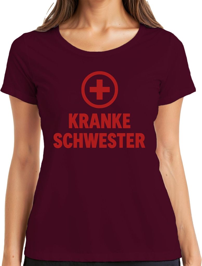 KRANKE SCHWESTER Geschenk Krankenpflege Humor Pflegerin Halloween Damen T-Shirt, Burgundy, XL