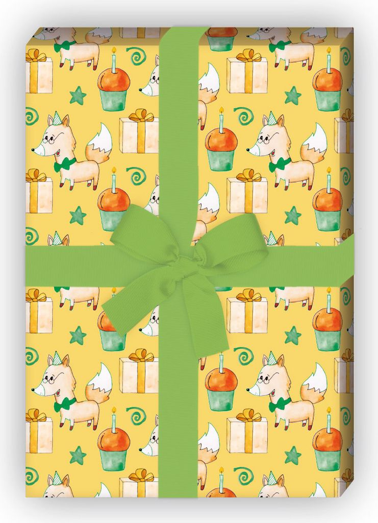 Lustiges Geburtstag Geschenkpapier mit Party Hund & Muffins, grün - G11680, 32 x 48cm