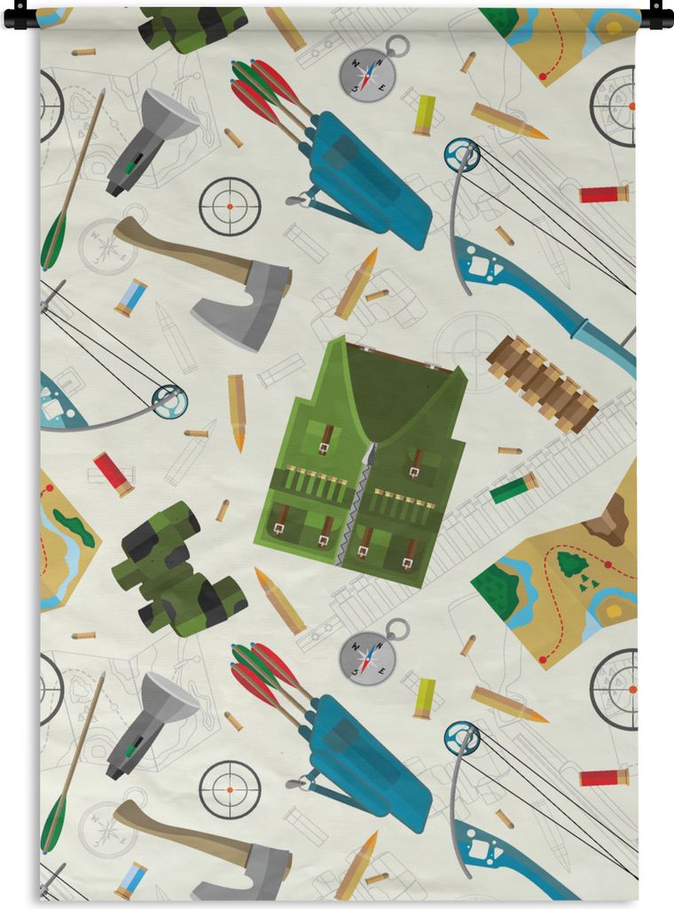 MuchoWow Wandteppich Wandbehang Bogen - Kugeln - Patronen 60x90 cm Tapisserie Dekoration Wandtuch - Foto-Teppich - Abwaschbar
