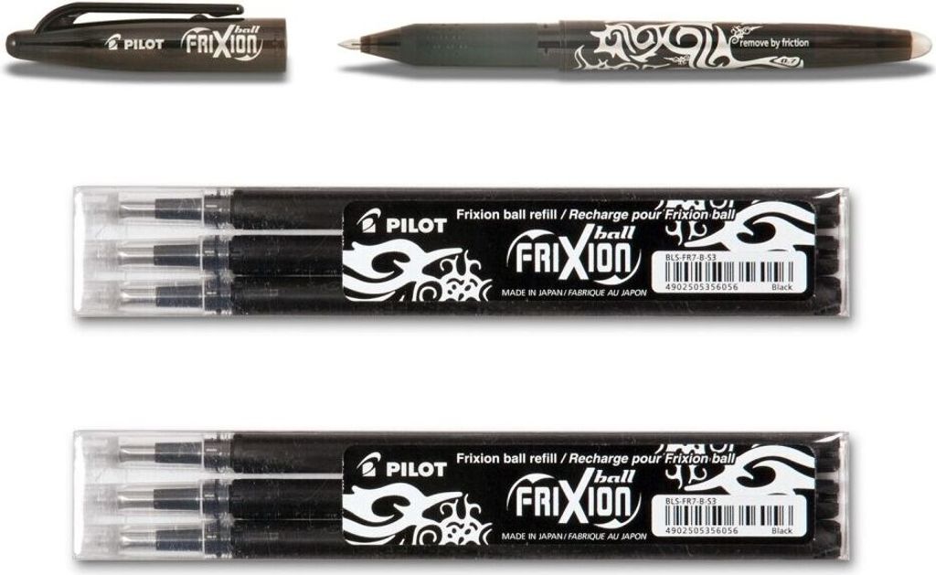 1 Pilot Frixion Ball schwarz + 6 Ersatzminen 0.7 schwarz