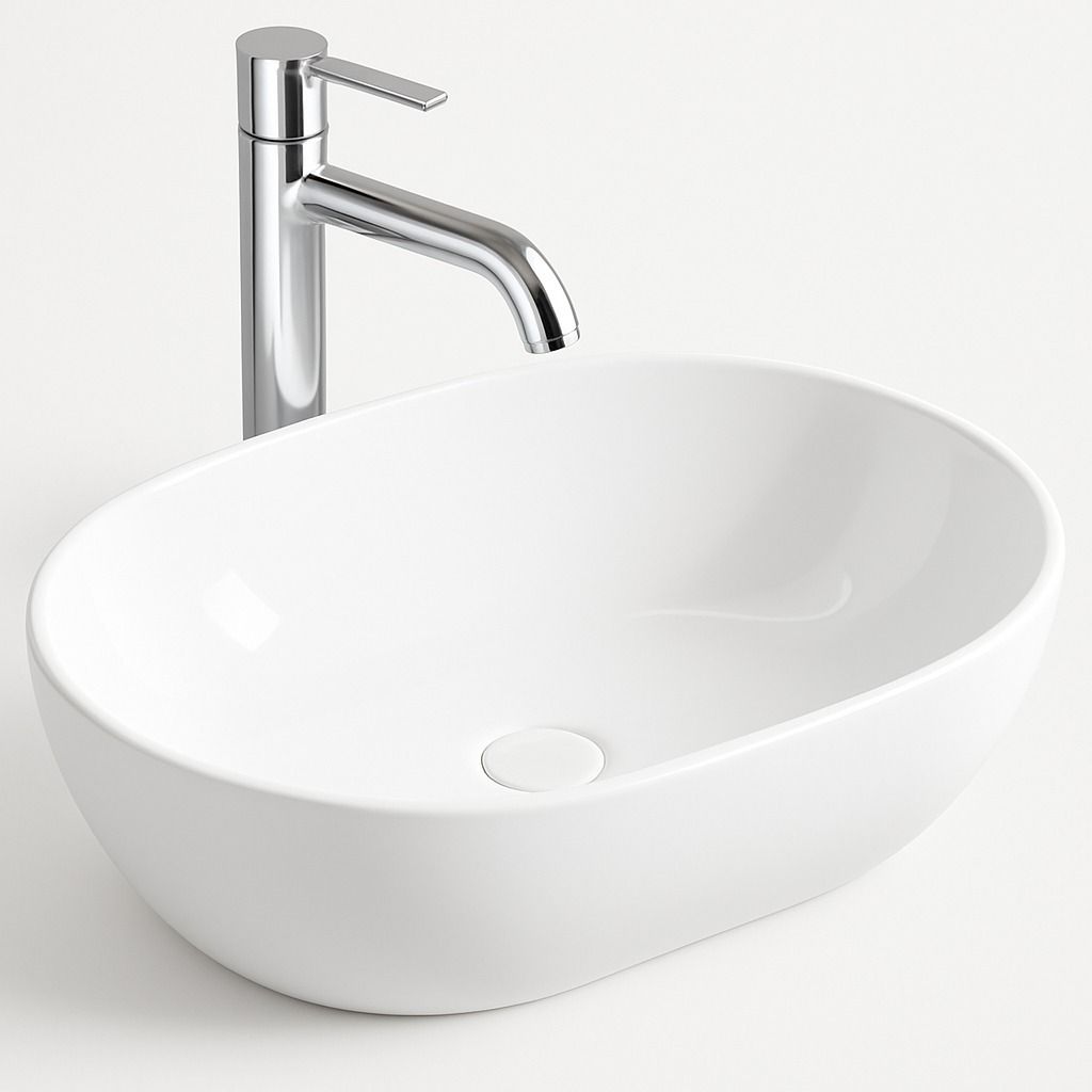 Umywalka nablatowa ceramiczna stawiana biała owalna duża Zdjęcie produktu 