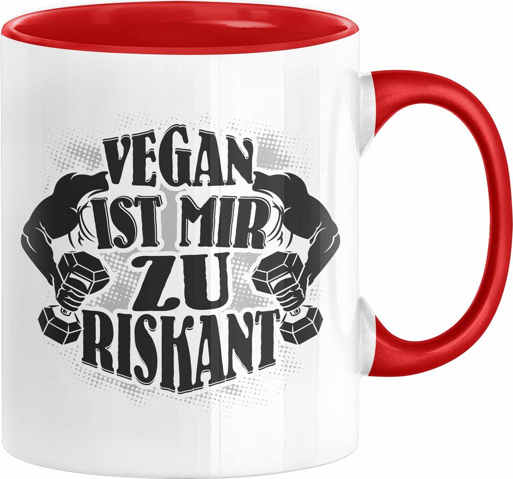 Anti Vegan Tasse Geschenk Bodybuildung Pumper Fitness Vegan Ist Mir Zu Riskant (Rot)