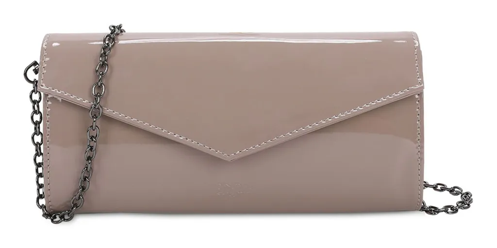 BUFFALO Patent Secco Sacoche Bandoulière Vernie Taupe Clutch Pratique