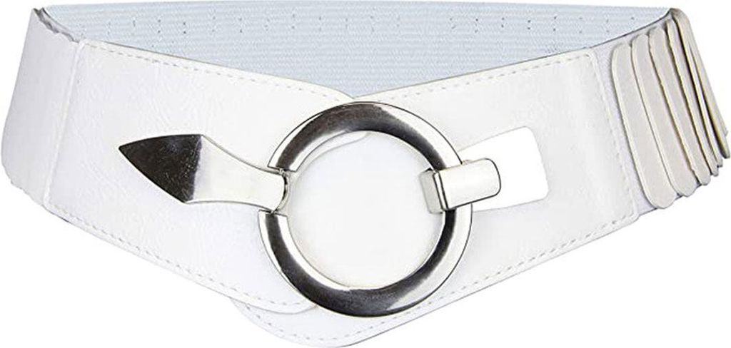 MODFU Elastischer Taillengürtel für Damen, 6cm Breiter Taillengürtel Doppelschnalle Verstellbar Modisch Damen Gürtel für Kleider Weiß