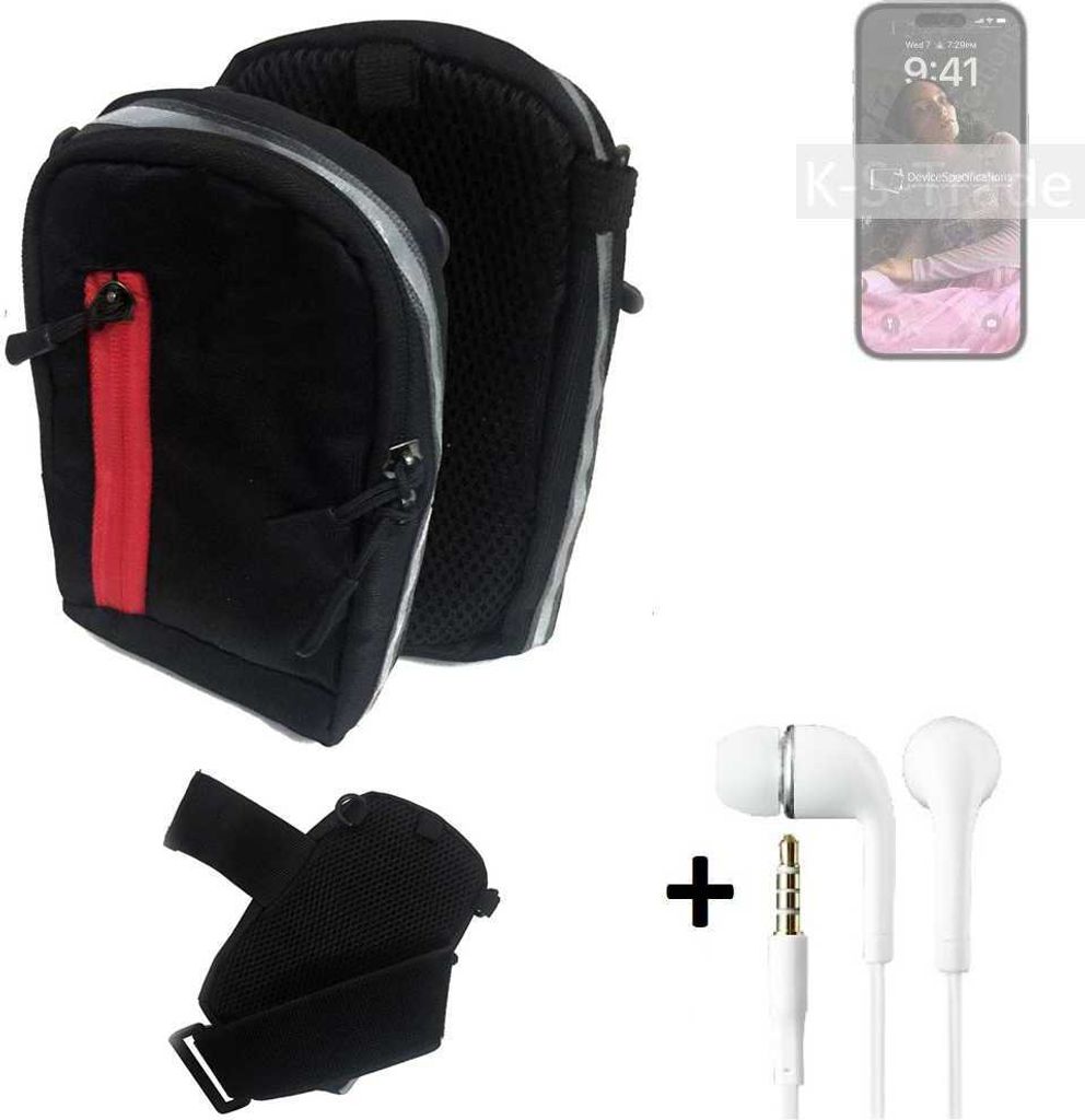 K-S-Trade Outdoor Gürteltasche Holster Umhängetasche + Kopfhörer kompatibel mit Apple iPhone 14 Pro Max schwarz Handy Tasche Case travelbag