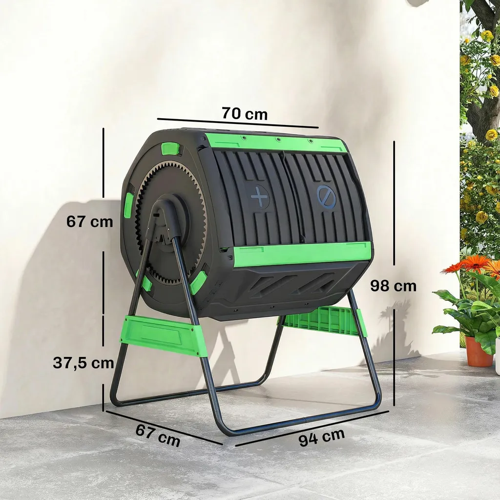 Compostier rotatif à double compartiment 200L sans BPA vert militaire - 3