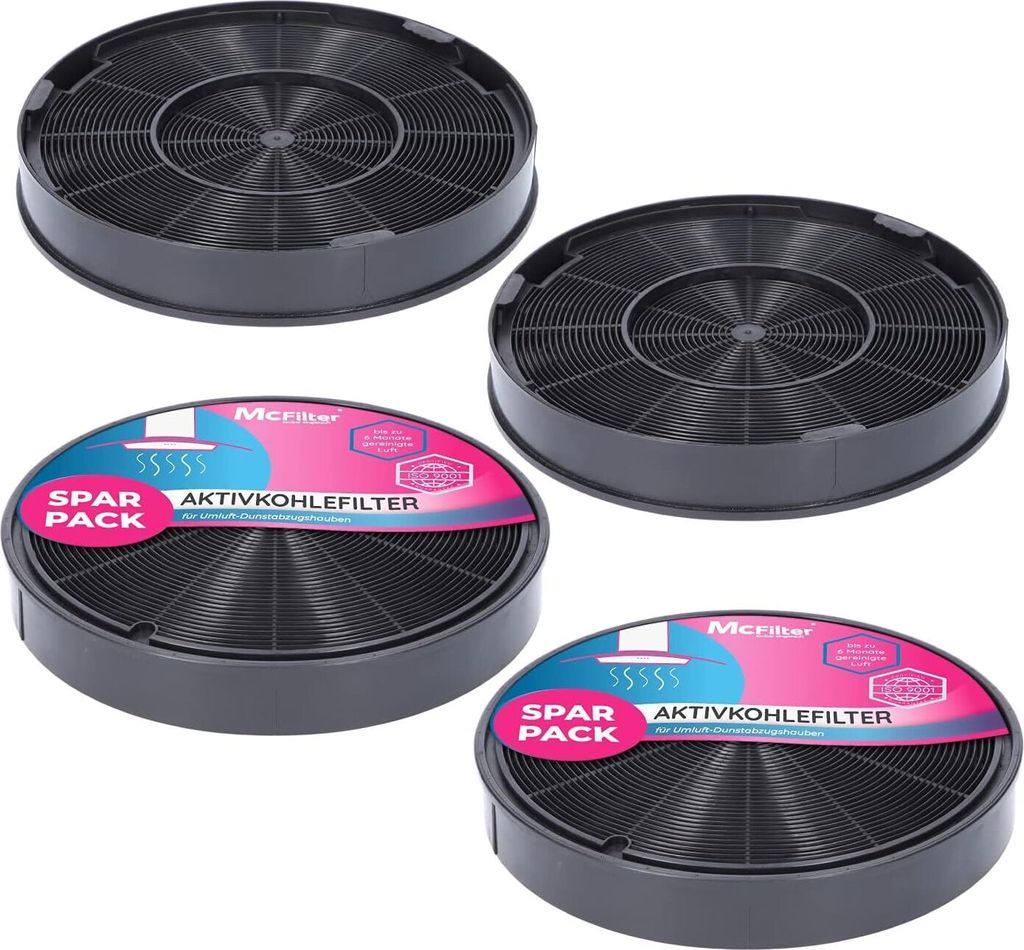 McFilter | 4x Aktivkohlefilter geeignet für EFF62, AEG 9029793578, Bosch/Siemens 00748732, Miele 6532971, Filter für Dunstabzugshaube
