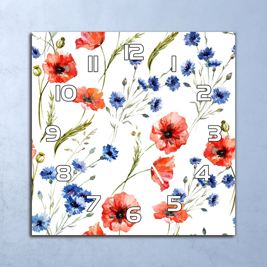 Deko Glasuhr Wanduhr 30x30 Vintage Mohnblumen Quarz Küchenuhr Bürouhr