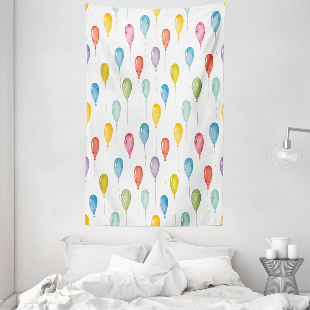 ABAKUHAUS Kids Wandteppich und Tagesdecke, Bunte Ballone aus Weiches Mikrofaser Stoff Waschbar ohne Verblassen Digitaldruck, 140 x 230 cm, Mehrfarbig