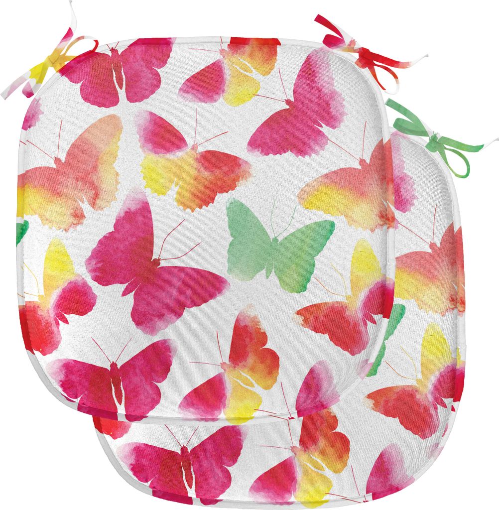 ABAKUHAUS Bunt Polster für Esszimmerstühle, Aquarell Schmetterlinge, Dekoratives wasserfestes Kissen mit Riemen für Küchensitze, 40 cm x 40 cm-...