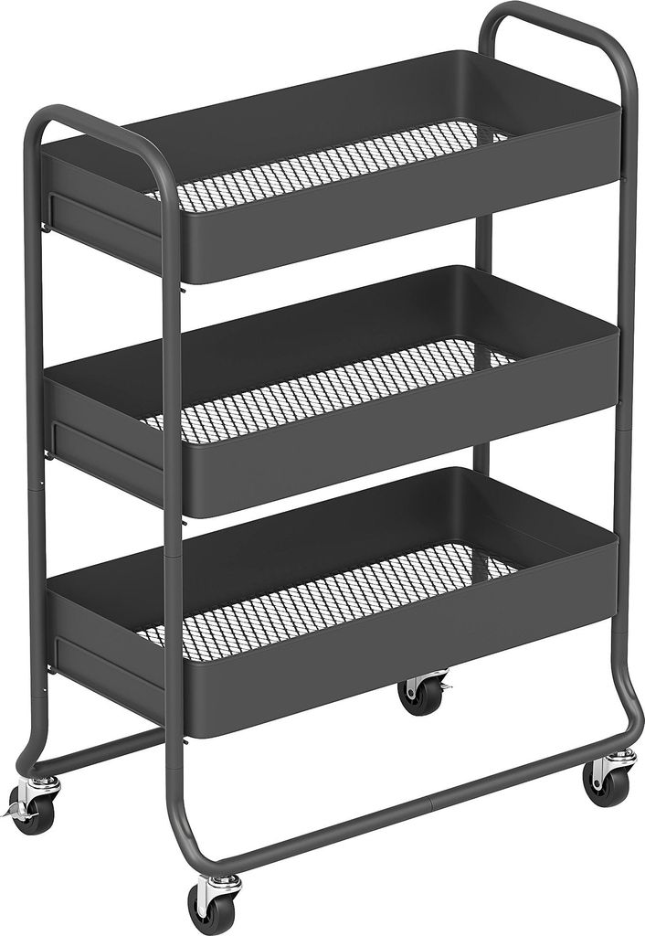 Küchenwagen, 3 Körbe, 4 Rollen, Metall, Schwarz