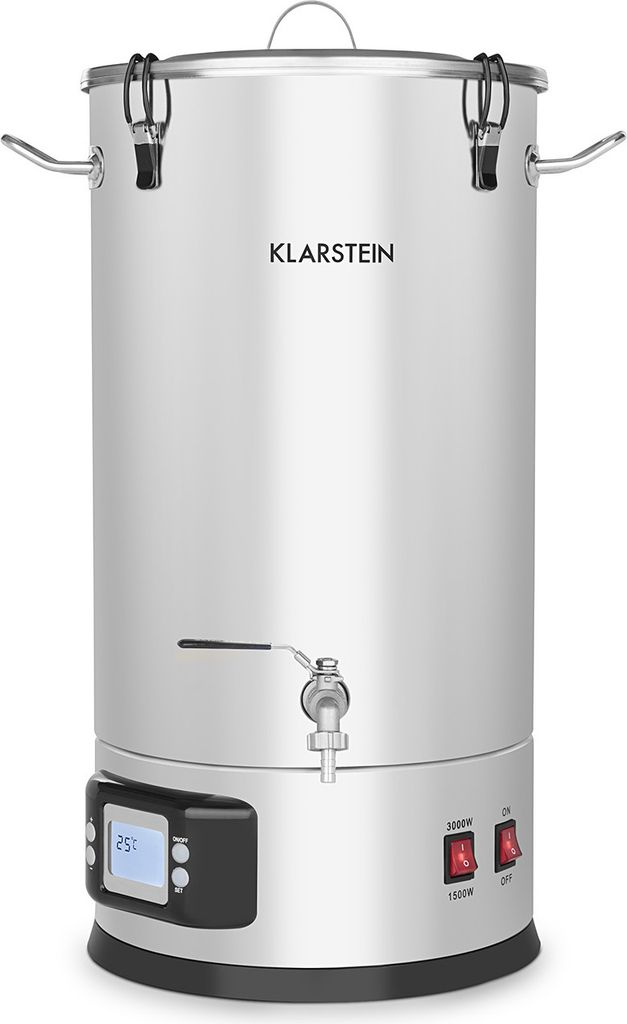 Klarstein Maischfest - Bierbrauset, Maischekessel, Bierbrauanlage mit 2 Stufen: 1500/3000 W, Bier Brauen 5-teiliges Set, Filtrier-Eimer, Kühlspira...