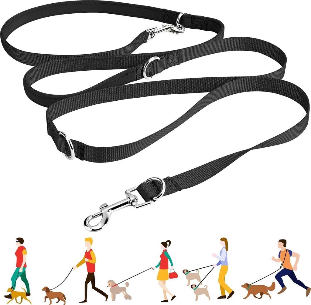 oneisall Freihandleinen für kleine & mittelgroße Hunde, Hundeleine 2.5m verstellbar Übungsleine & Führleine | Nylon Doppelleine mit 2 Karabiner...