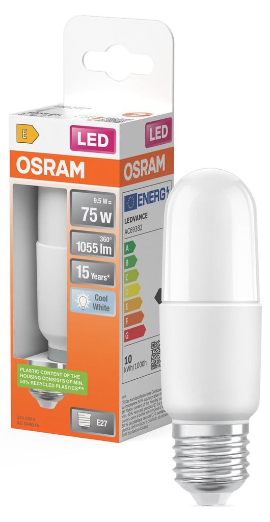 Osram STAR, 10 W, 75 W, E27, 1050 lm, 15000 h, Kaltweiße Produktbild 