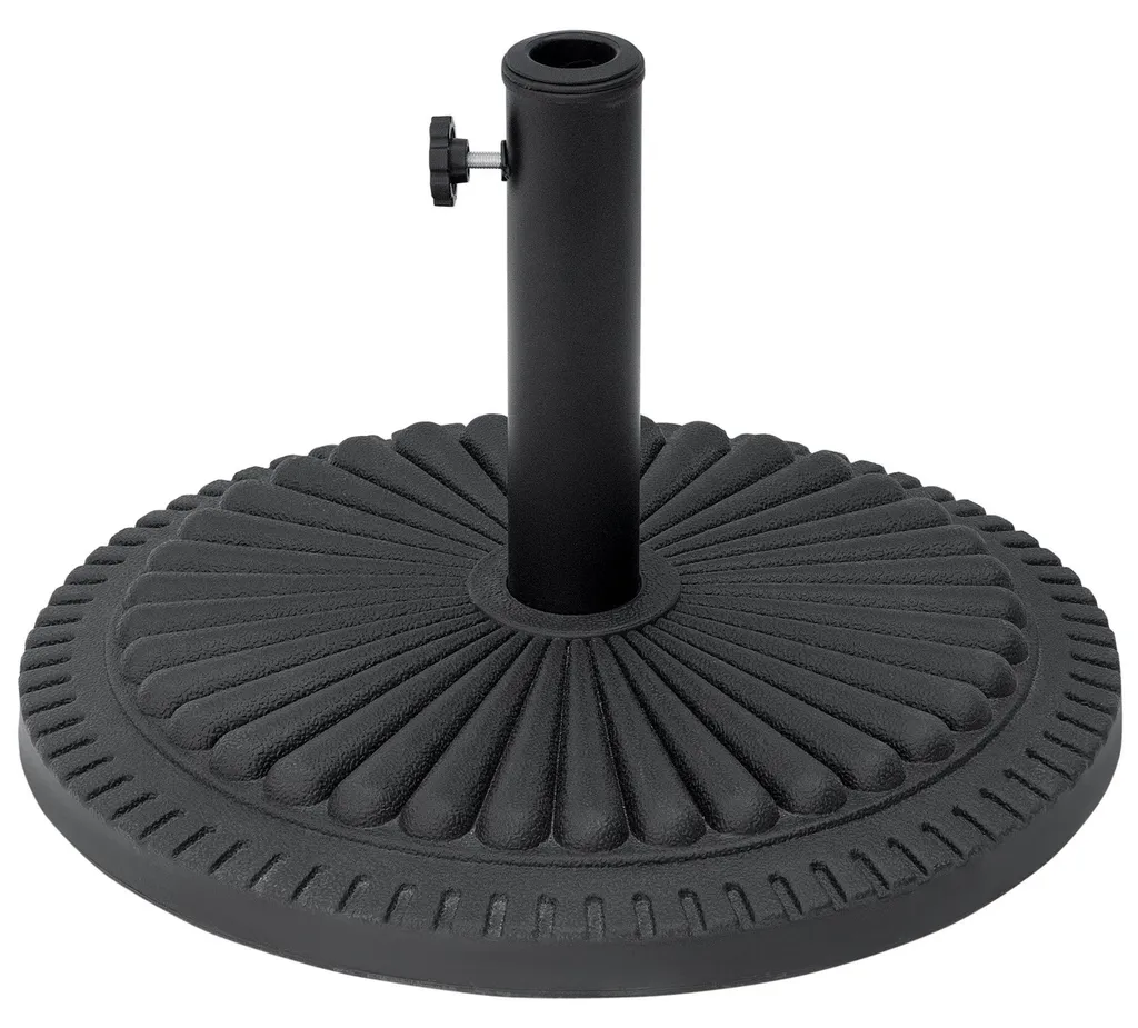 Pied de parasol lesté 15 kg anti-basculement noir pour mât 38/48 mm