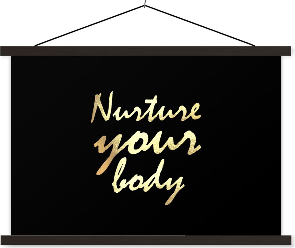 MuchoWow Textilposter Zitate - Gesund - Gold 120x80 cm mit schwarzem Rahmen - Wanddeko