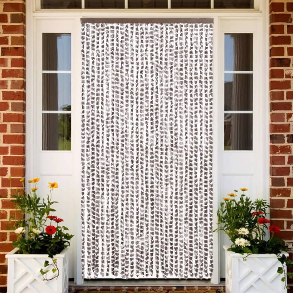 Design Fliegenvorhang Taupe und Weiß 118x220 cm Chenille, Fliegengitter 2024 Neu