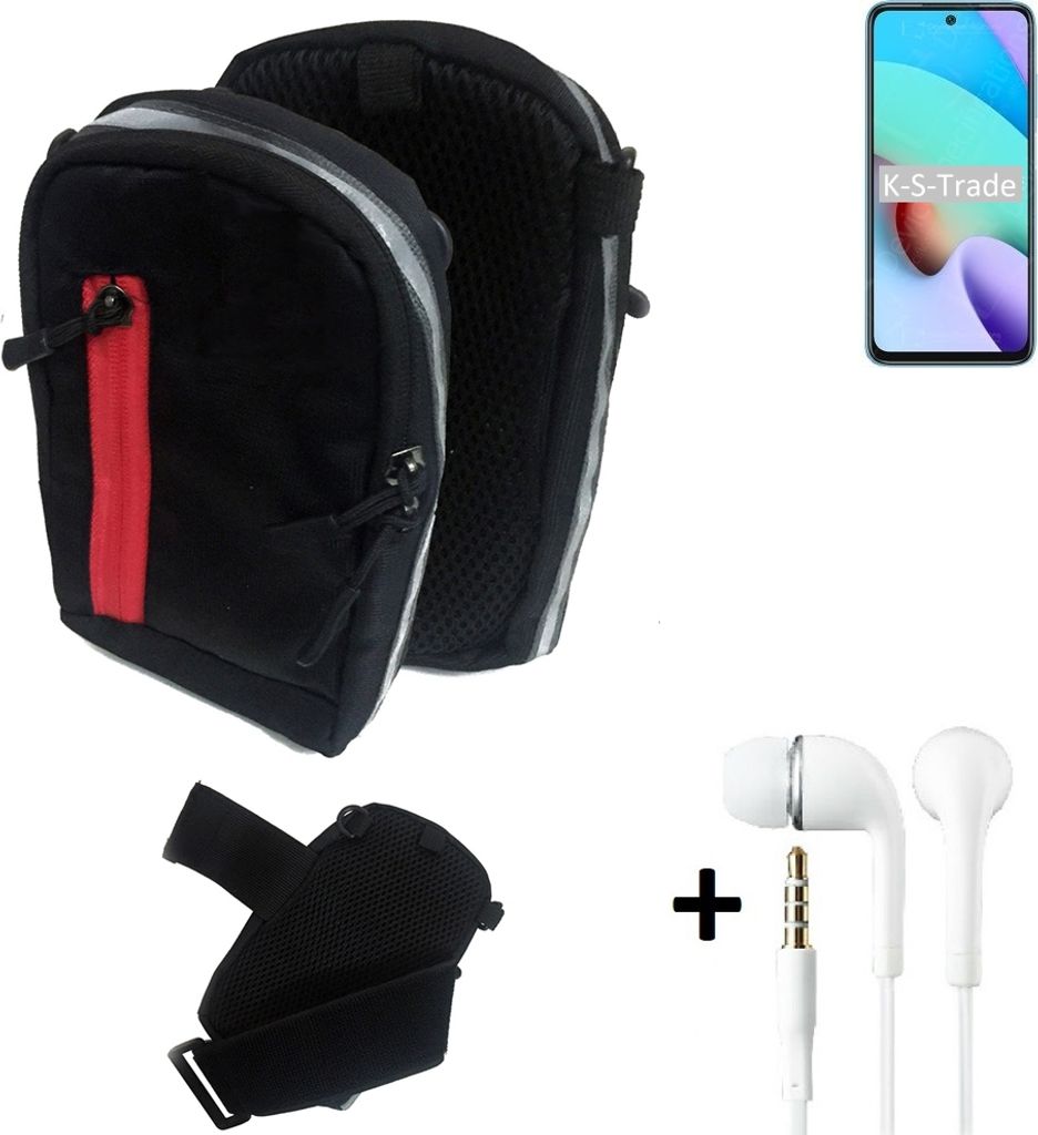 K-S-Trade Outdoor Gürteltasche Holster Umhängetasche + Kopfhörer kompatibel mit Xiaomi Redmi Note 11 4G schwarz Handy Tasche Case travelbag
