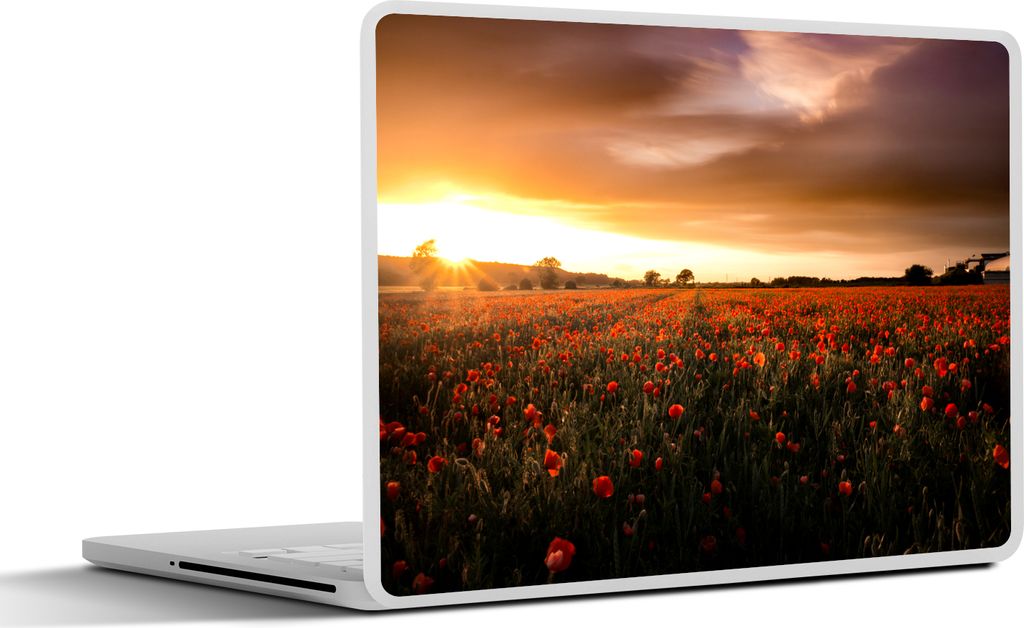 MuchoWow Laptop Aufkleber Sticker Cover Sonnenuntergang über den Mohnblumen in England 40x30 cm - Laptop Dekoration - Selbstklebend