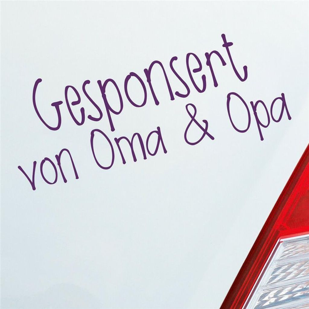 Auto Aufkleber Gesponsort von Oma & Opa Schriftzug KFZ Car 19x8 cm Lila Sticker Heckscheibenaufkleber