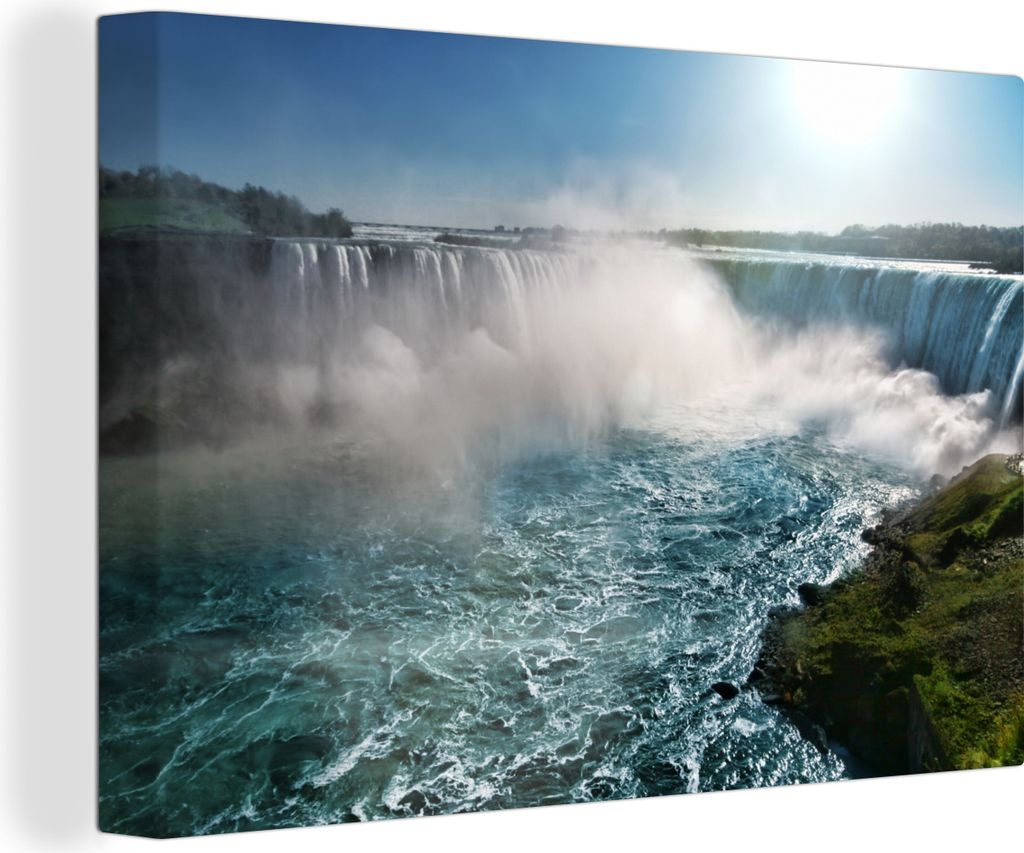 OneMillionCanvasses - Leinwandbilder - 140x90 cm, Glühende Sonne an den Niagarafällen in Nordamerika, Wandbilder Kunstdruck Wanddekoration - Fo...