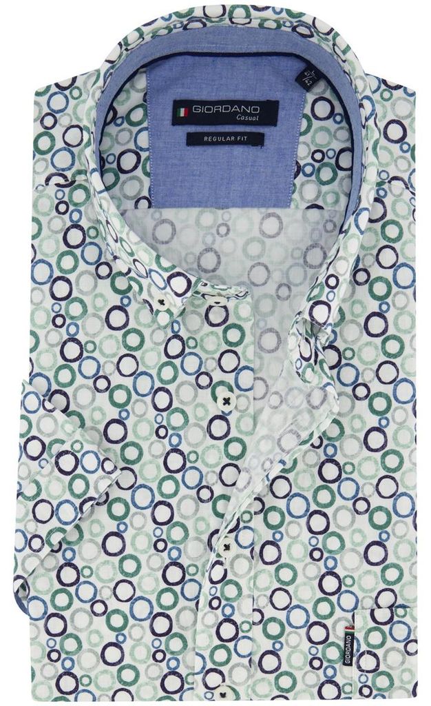 Hemd Giordano Regular Fit grün bedruckt Kreise blau