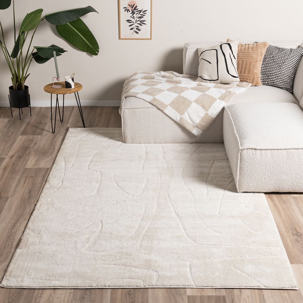 Volero - Japandi Teppich - Yori Abstrakt Lines Creme - 80x150 cm - Wohnzimmer, Esszimmer, Schlafzimmer - Klassik, Industrielle, Modern, Skandinavisch