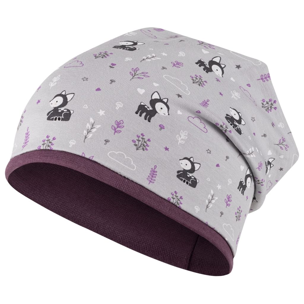 Mädchen Mütze Beanie Übergangsmütze Stoff Baumwolle doppellagig, Grau, Gr. 50-52