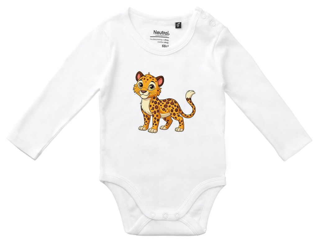 Huuraa Baby Body Leopard Comic 62 White Baumwolle Fairtrade Langarmbody Geschenkidee