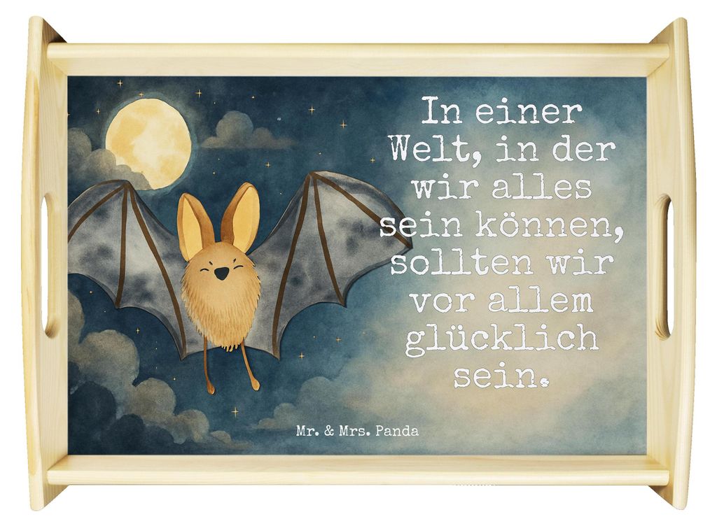 Mr. & Mrs. Panda Tablett Fledermaus Flügel Design - Weiß - Geschenk, Lustige Sprüche, sofatablett, Holztablett, holz serviertablett, Servier