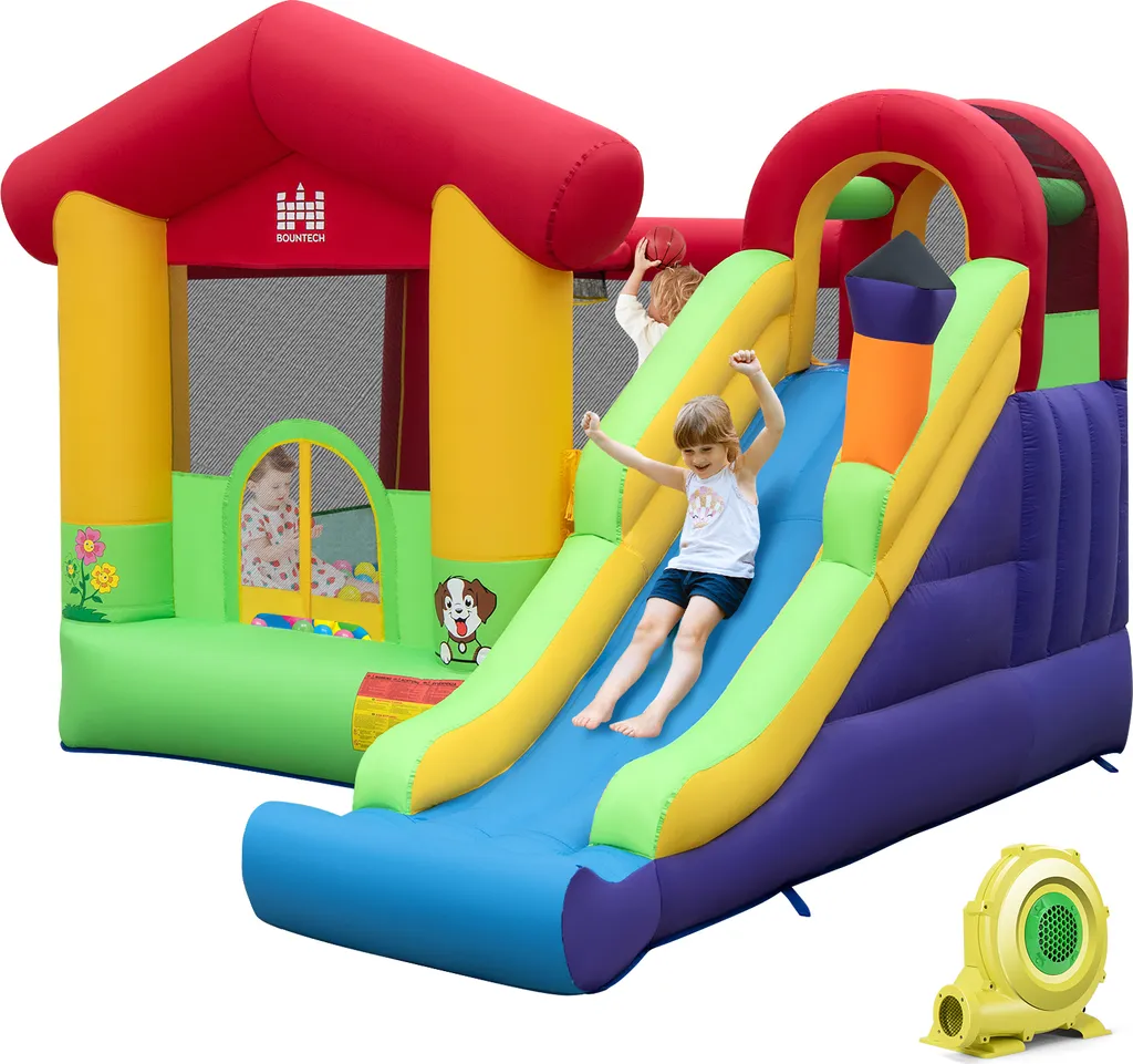 Aire de Jeux Gonflable Extérieure avec Mur d'Escalade et Panier Basket