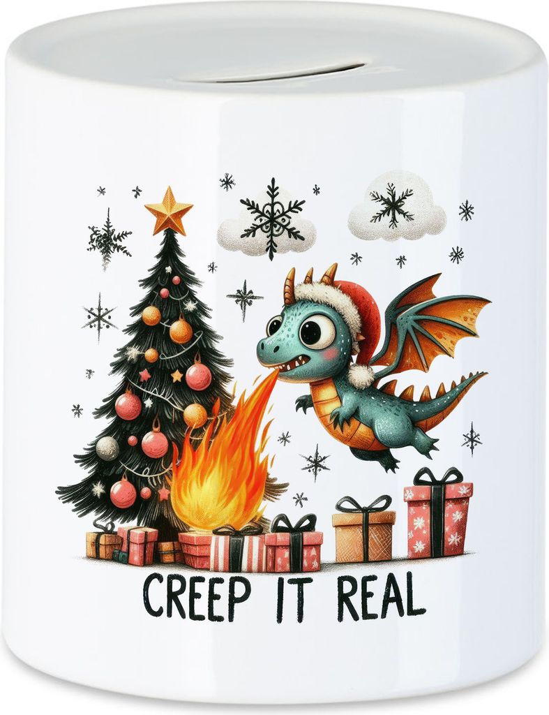 Creep It Real Lustiges Drachenmotiv Spardose Geschenkidee witziges Design Weihnachten