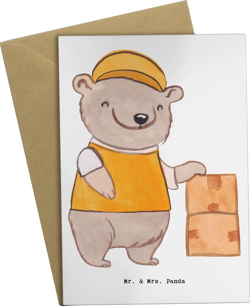 Mr. & Mrs. Panda Glückwunschkarte Paketzusteller Herz - Weiß - Geschenk, Fröhlich, Paketbote, hochzeitskarten, osterkarten, Zustellservice Paket...